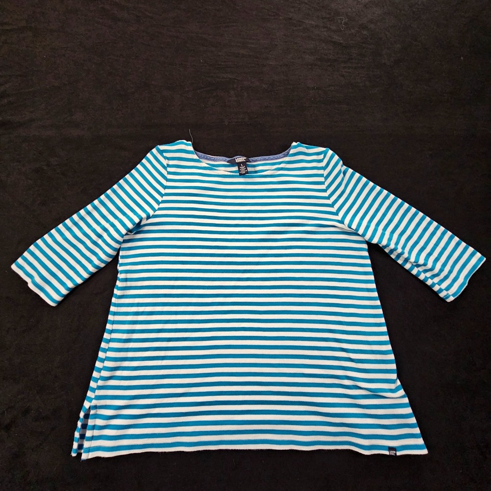 Lands' End Blue Striped Long Sleeve Pima Cotton T-Shirt Women's L